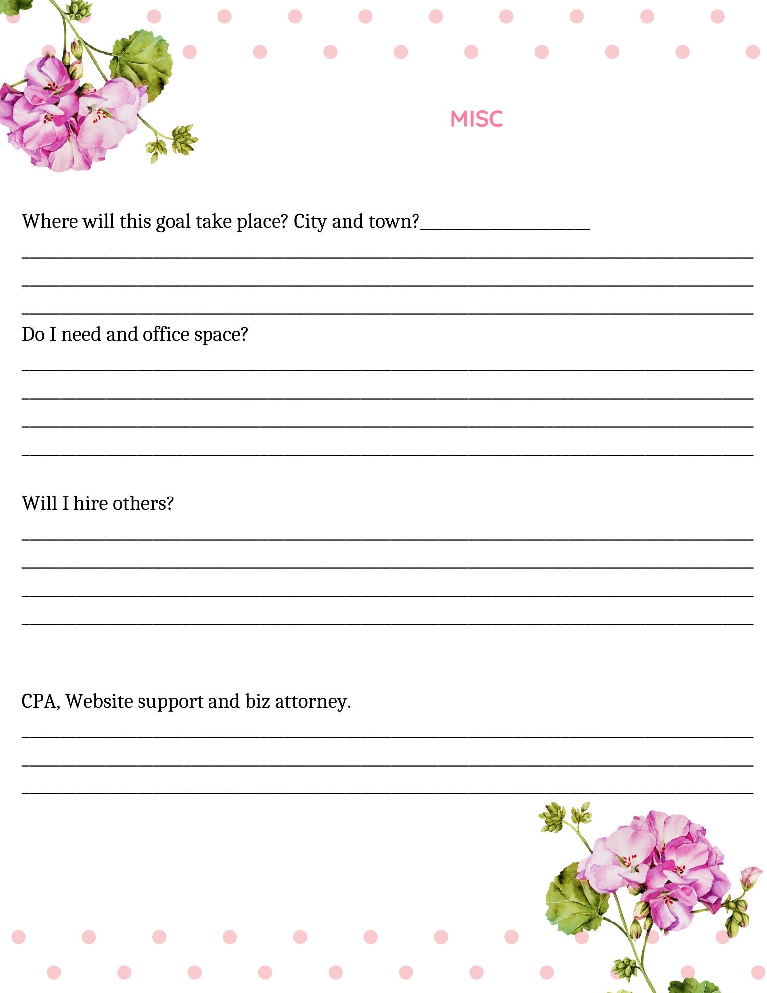 Goals Sheet