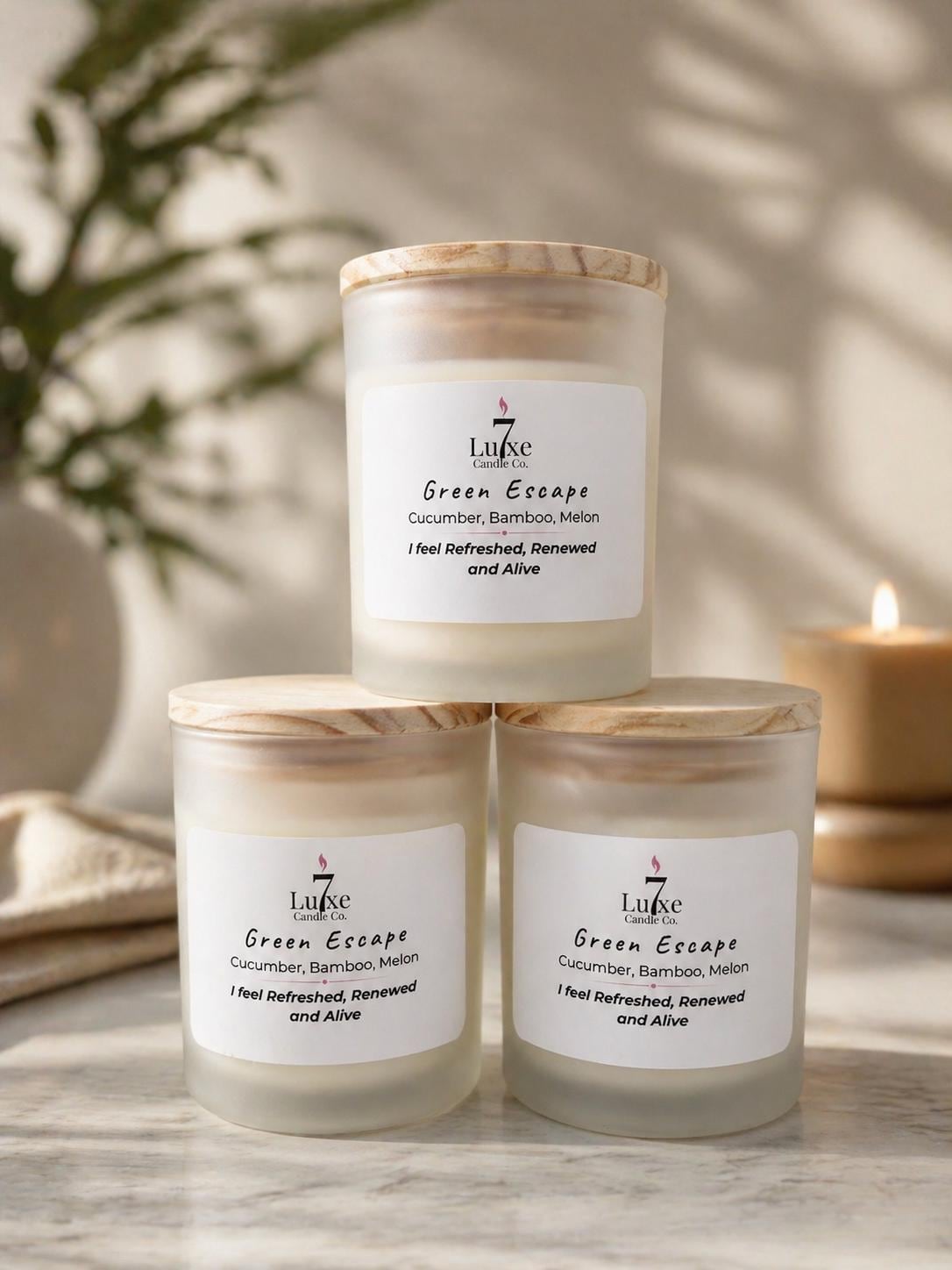 Green Escape | Soy Coconut Candle 8oz | Lemon Jasmine Bamboo | Clean | Luxury Candle | Frosted White Jar | Cotton Wick | Affirmation Candle