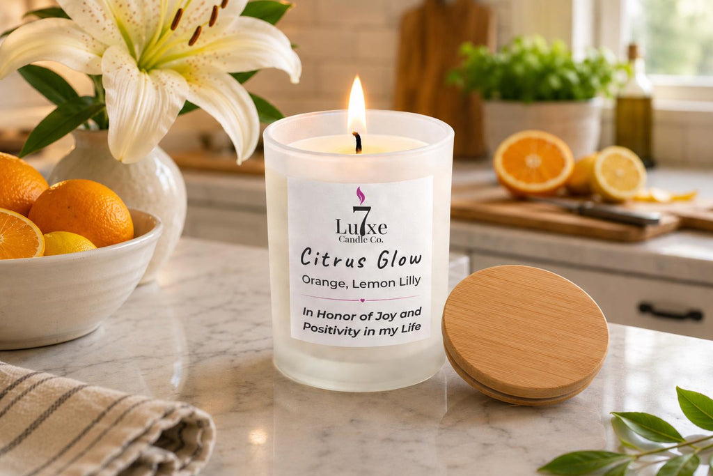 Citrus Glow | Soy Coconut Candle 8oz | Lemon Jasmine Bamboo | Clean Burn Luxury | Frosted White Jar | Cotton Wick | Affirmation Candle