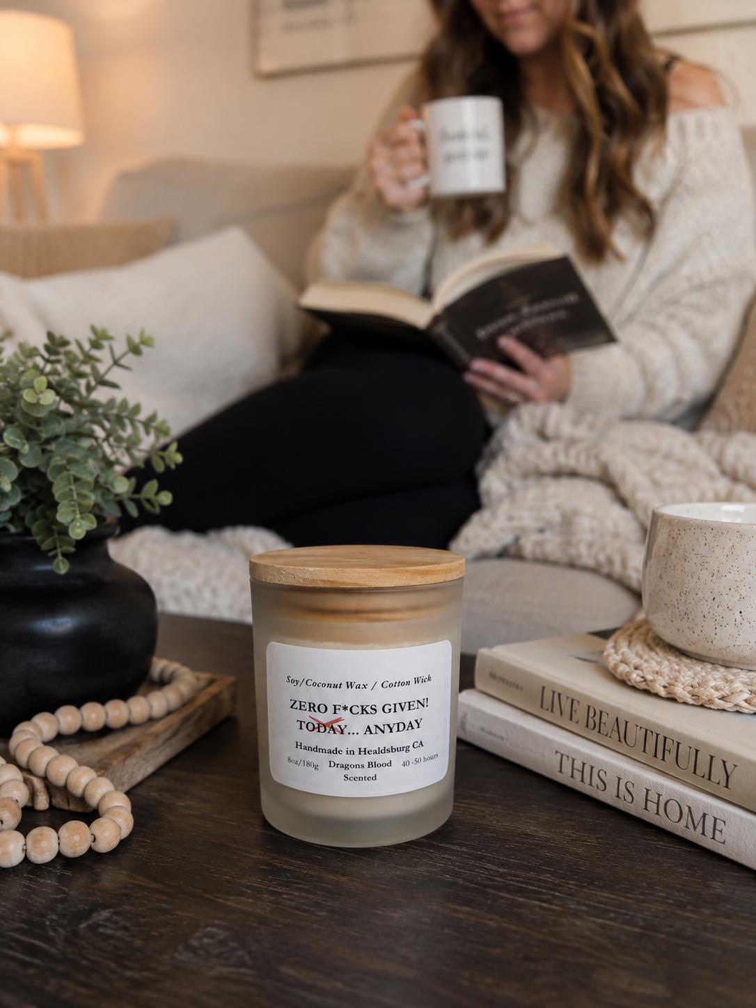 Humorous | Soy Coconut Candle 8oz | Dragons Blood Scented | Luxury Candle | Frosted White Jar
