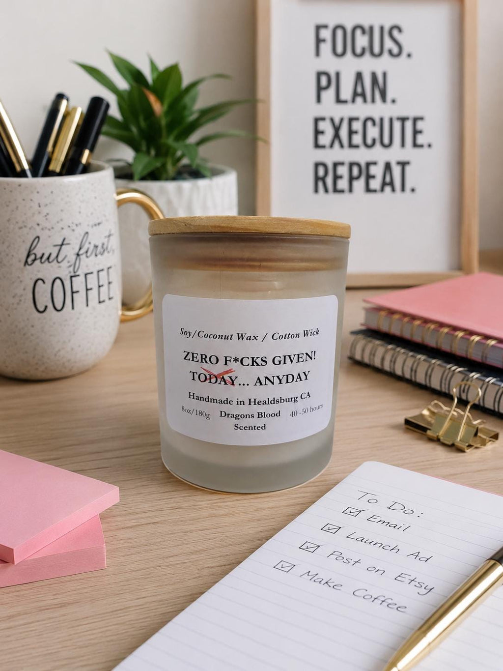 Humorous | Soy Coconut Candle 8oz | Dragons Blood Scented | Luxury Candle | Frosted White Jar