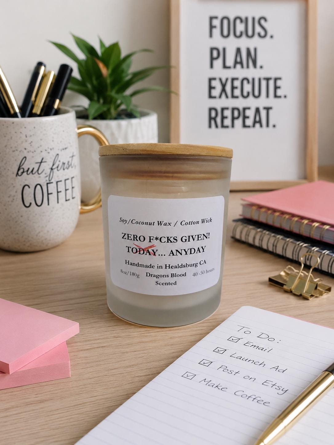 Humorous | Soy Coconut Candle 8oz | Dragons Blood Scented | Luxury Candle | Frosted White Jar