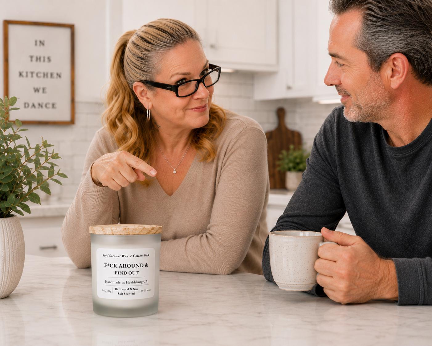 Humorous | Soy Coconut Candle 8oz | Driftwood & Sea Salt Scented | Luxury Candle | Frosted White Jar