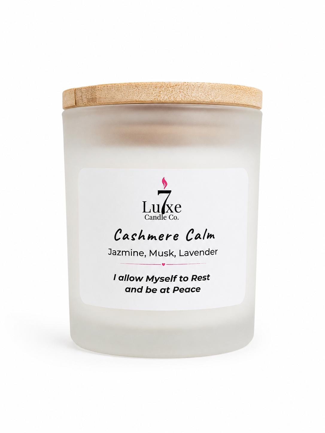 Cashmere Calm Soy Coconut Candle 8oz | Lemon Jasmine Bamboo | Clean | Luxury Candle | Frosted White Jar | Cotton Wick | Affirmation Candle