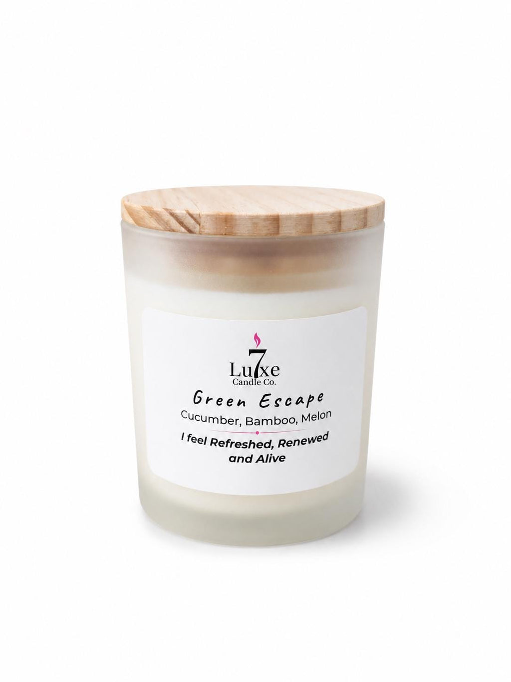 Green Escape | Soy Coconut Candle 8oz | Lemon Jasmine Bamboo | Clean | Luxury Candle | Frosted White Jar | Cotton Wick | Affirmation Candle