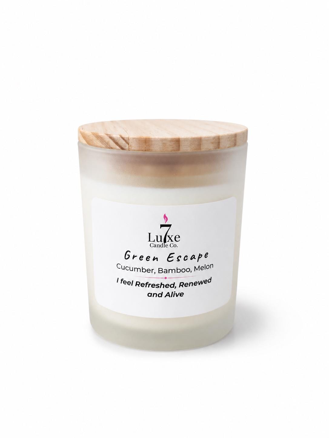 Green Escape | Soy Coconut Candle 8oz | Lemon Jasmine Bamboo | Clean | Luxury Candle | Frosted White Jar | Cotton Wick | Affirmation Candle