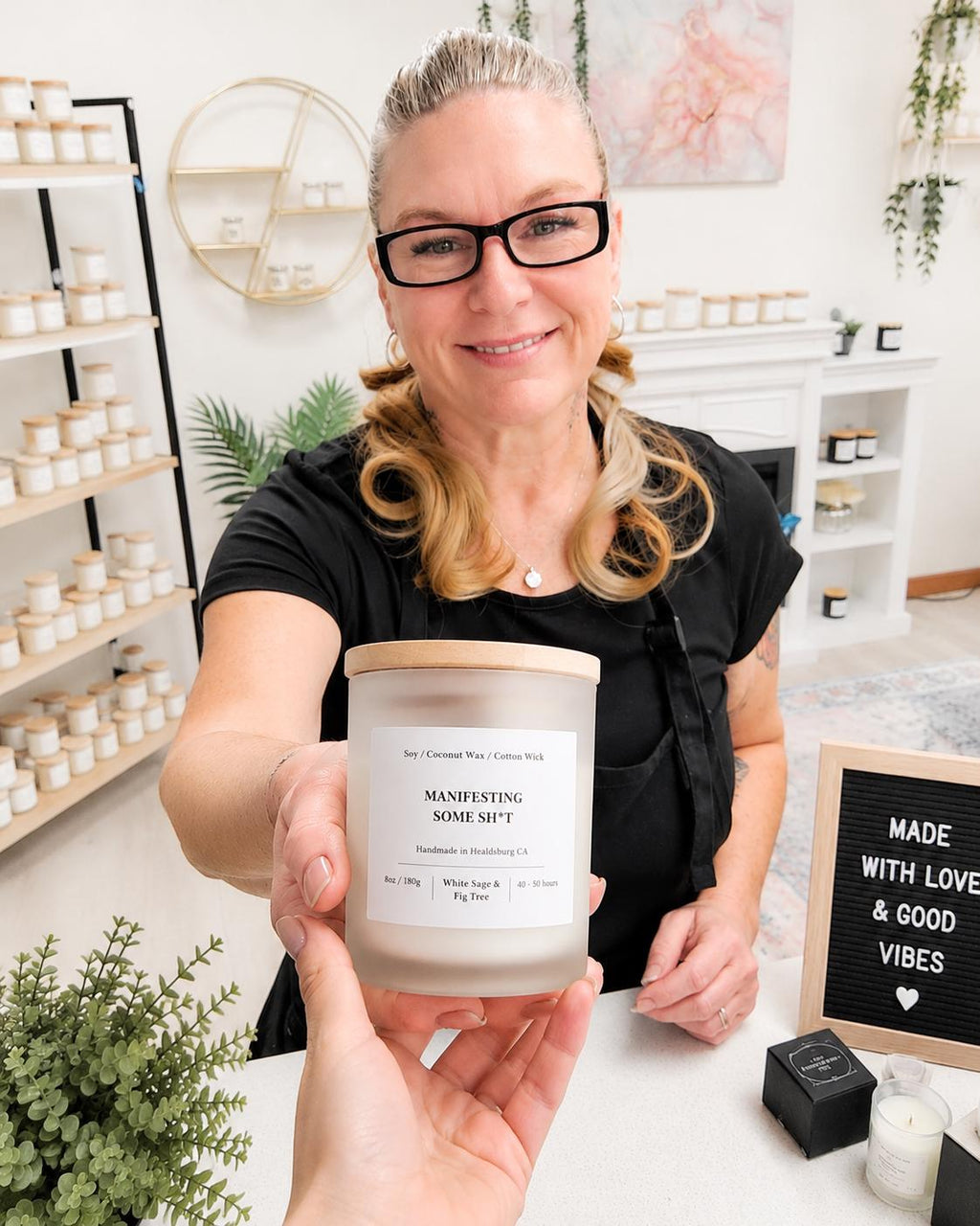 Humorous | Soy Coconut Candle 8oz | White Sage and Fig Tree Scented | Luxury Candle | Frosted White Jar