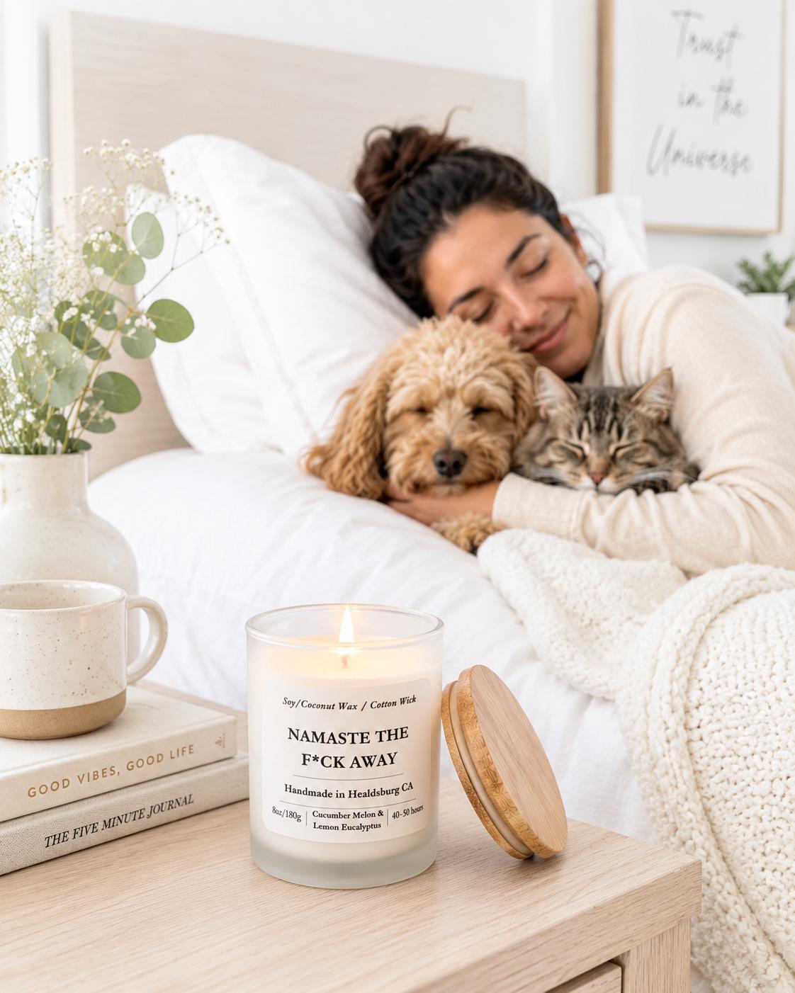 Humorous | Soy Coconut Candle 8oz | Cucumber Melon & Lemon Eucalyptus Scented | Luxury Candle | Frosted White Jar