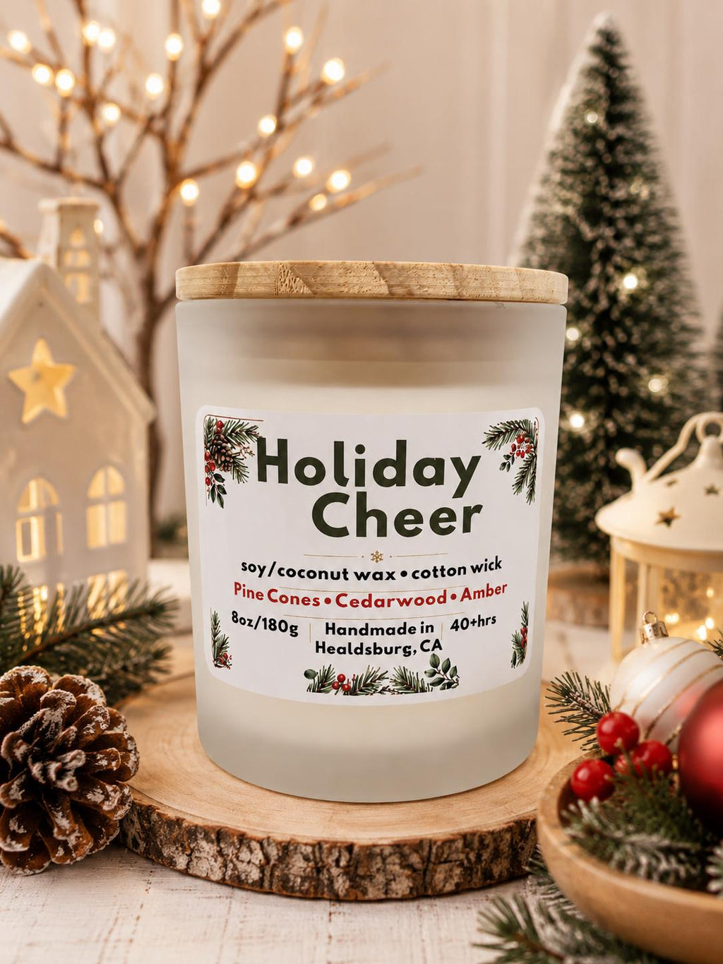 Holiday Cheer | Pine Cones, Cedarwood & Amber | 8 oz Soy Coconut Luxury Candle