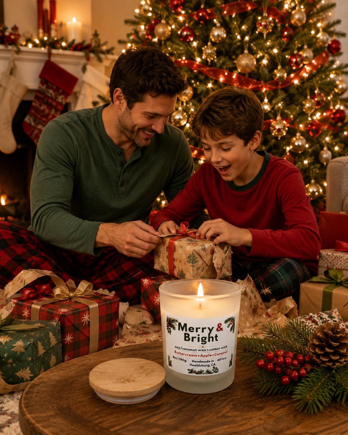 Merry and Bright | Buttercream, Hot Apple Pie & Caramel Apple | 8 oz Soy Coconut Candle