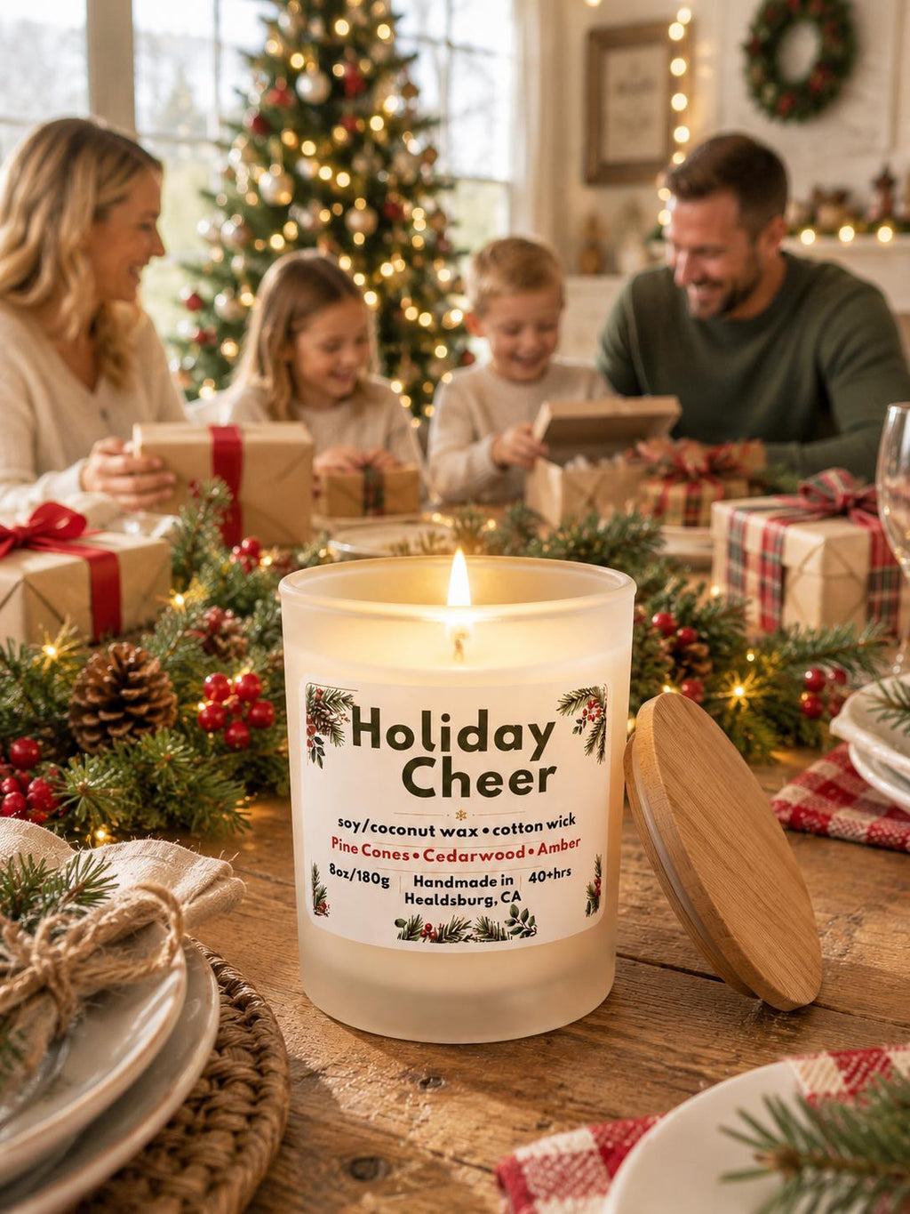 Holiday Cheer | Pine Cones, Cedarwood & Amber | 8 oz Soy Coconut Luxury Candle