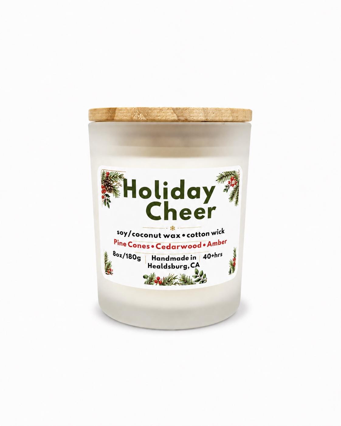 Holiday Cheer | Pine Cones, Cedarwood & Amber | 8 oz Soy Coconut Luxury Candle