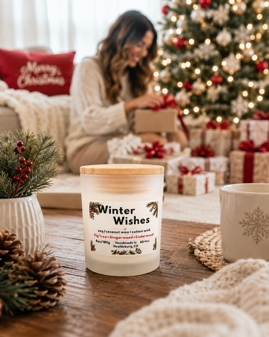 Winter Wishes | Fig Tree, Gingerwood & Cedarwood | 8 oz Soy Coconut Candle
