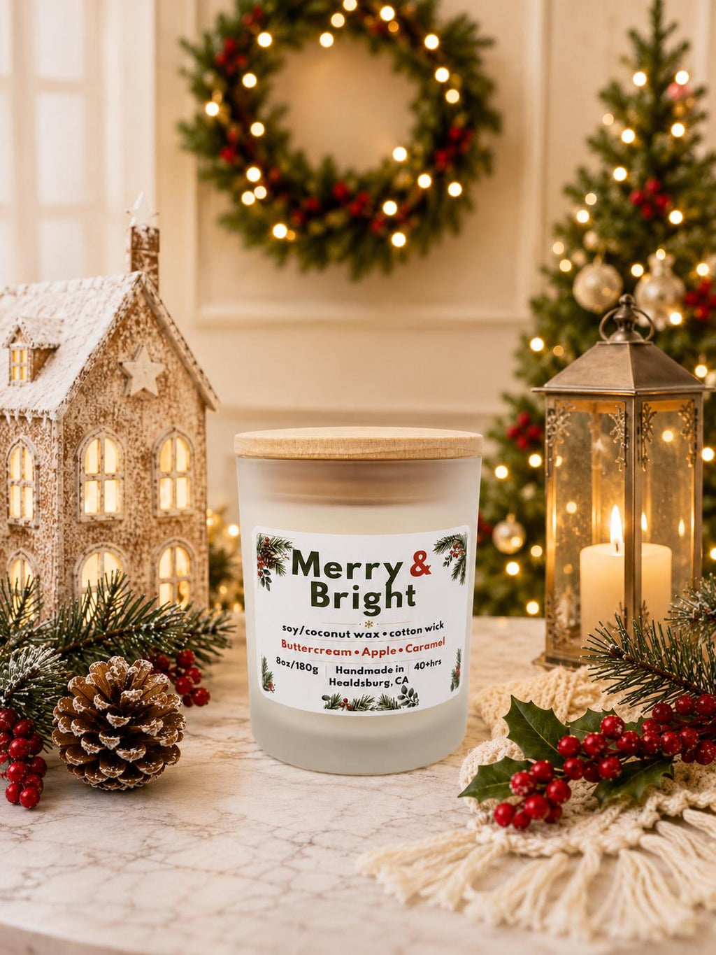 Merry and Bright | Buttercream, Hot Apple Pie & Caramel Apple | 8 oz Soy Coconut Candle